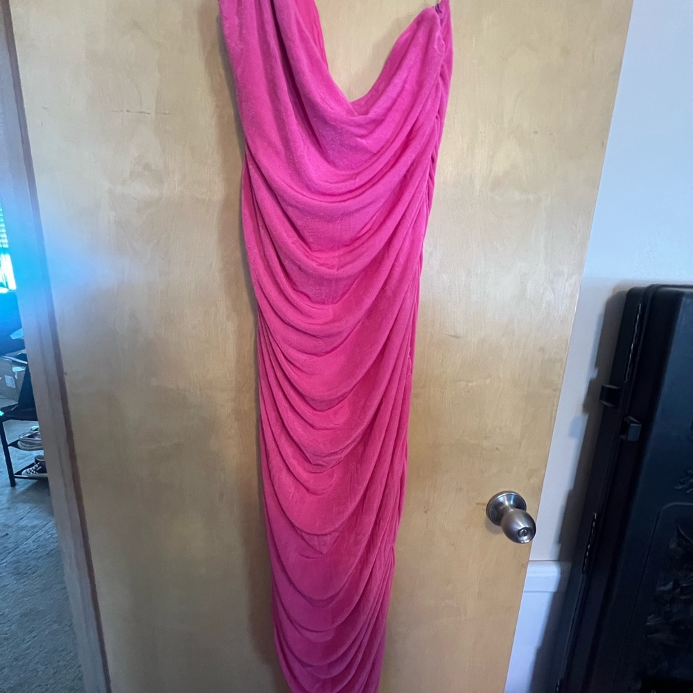 Fashion Nova One Shouler Pink Draped Dress